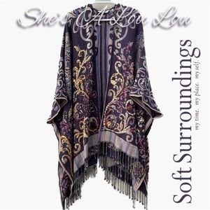 Soft Surroundings Eggplant Padma Wool Blend Kimono Poncho O/S